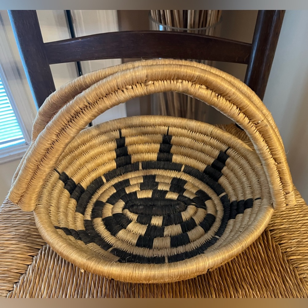 Antique Basket native Tribe Small Round Basket Handles Aztec Design
